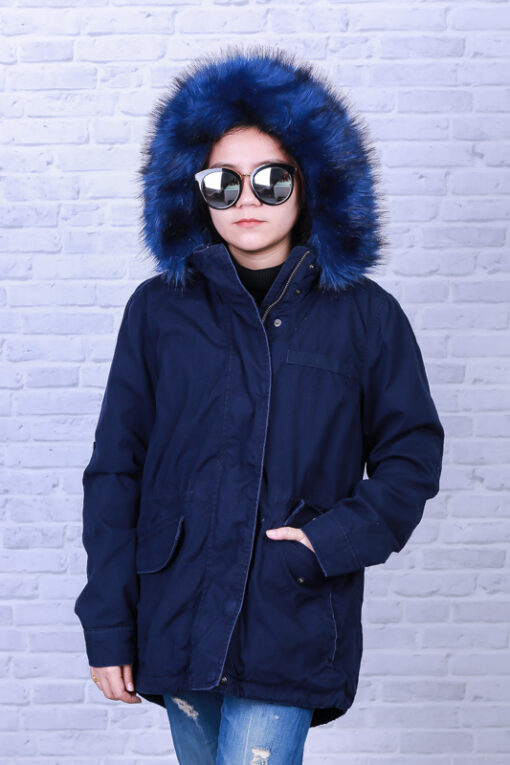 W. GAP JACKET WITH BLUE FUR HOOD SIZE M