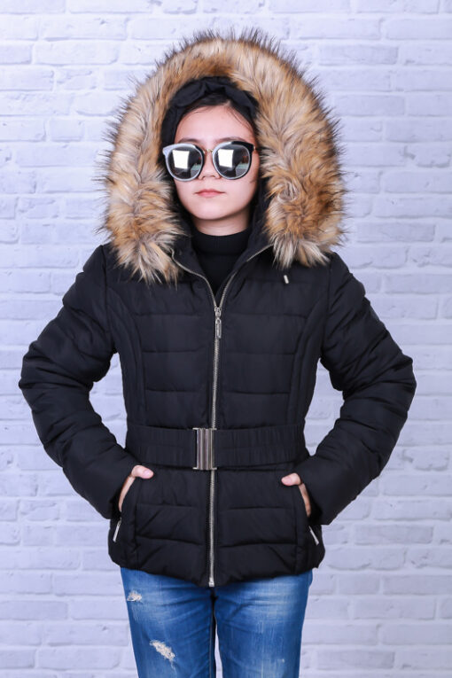 W. ROCOCO BLACK DOWN JACKET WITH BIG FUR SIZE M