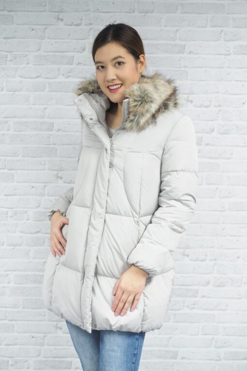 G2000 WOMEN LIGHT GREY LONG DOWN JACKET M 36"