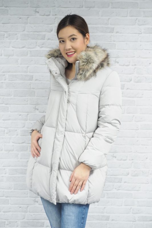 G2000 WOMEN LIGHT GREY LONG DOWN JACKET M 36"