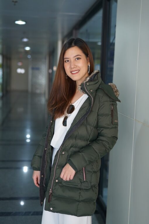 W. ESPRIT LUXURY GREEN LONG DOWN WITH HOOD SIZE S,M