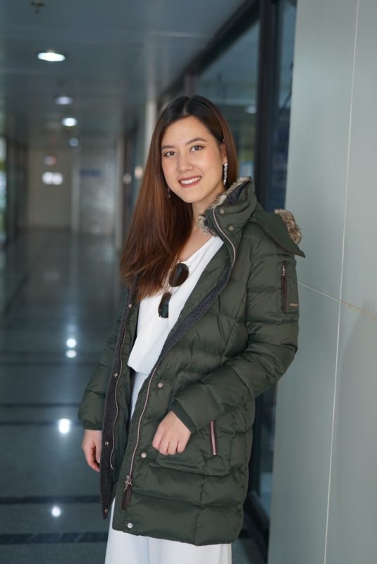 W. ESPRIT LUXURY GREEN LONG DOWN WITH HOOD SIZE S,M