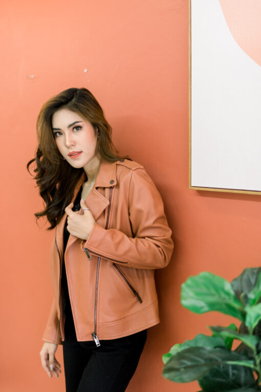 WOMEN MOSSIMO DUTTI BRICK LEATHER JACKET