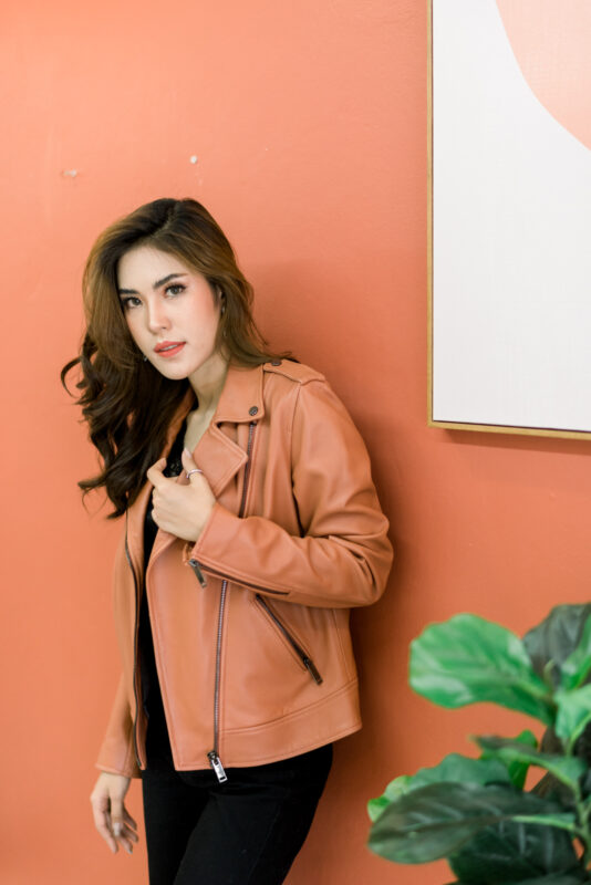 WOMEN MOSSIMO DUTTI BRICK LEATHER JACKET