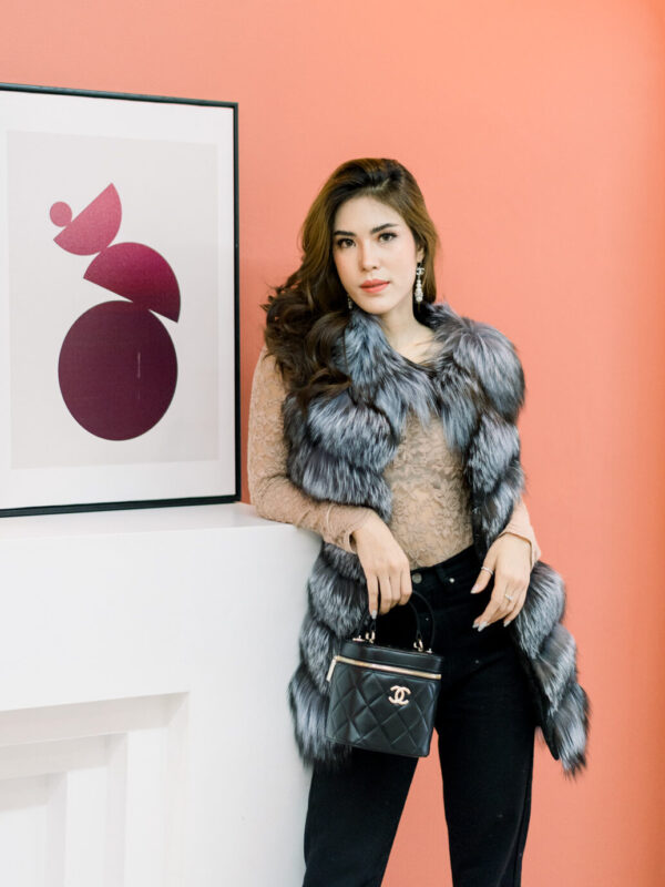 FOX FUR MIDDLE LONG SILVER GREY VEST